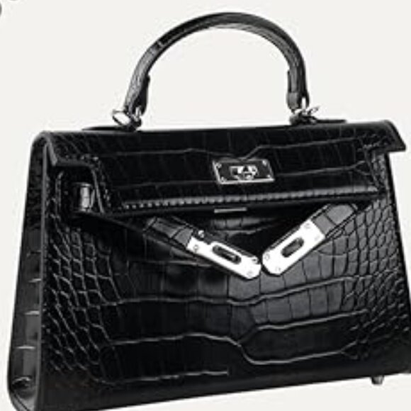 Neiman Marcus Crocodile Print Silver Hardware Shoulder Bag - Picture 2 of 4